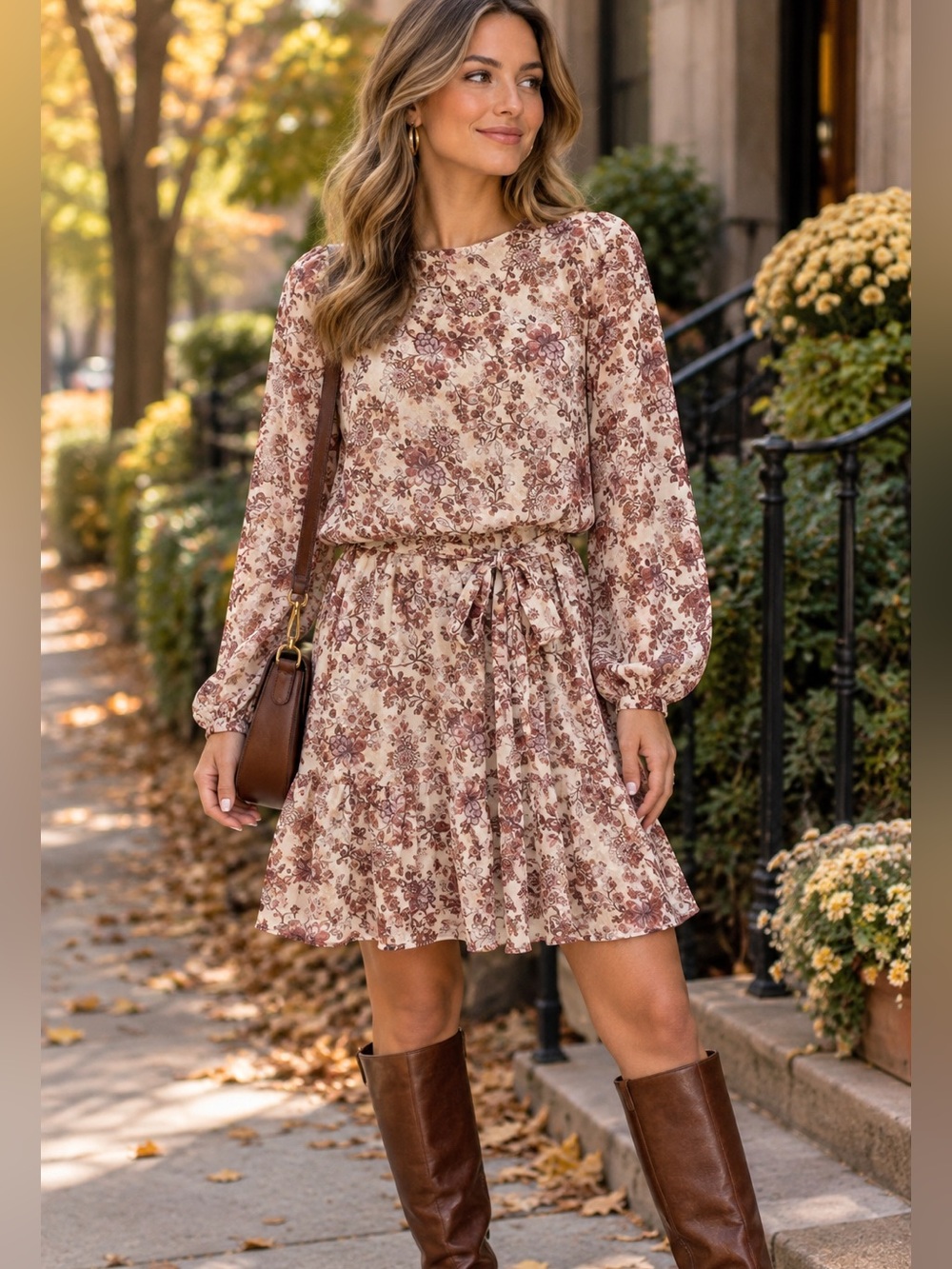 Lush Floral Long Sleeve Mini Dress Pink & Cream Size XL